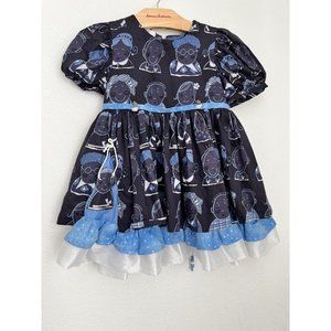 Kush USA Girls Blue Faces People Ruffled Dress Size 3 Toddler Whimsical